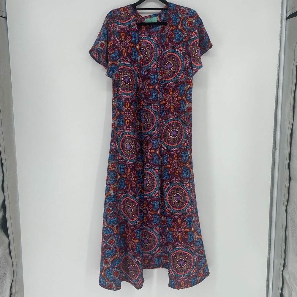 Judith March Colorful Print Open Duster Cardigan size S Festival Boho Retro‎